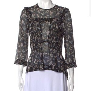 Veronica Beard Floral Black Sheer Silk Women's Top